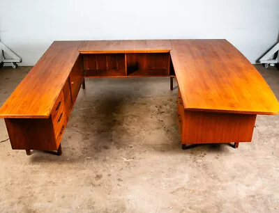 Mid Century Modern Desk Executive U / L Shaped 3 Piece Walnut Alma Risom Danish • $2998.98