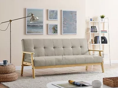 Fabric Sofa Bed 3 Seater Wooden Frame Scandinavian Design Sofabed Recliner • £229.99