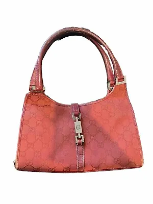 Gucci Jackie Shoulder Bag In Red Canvas And Leather GG Luxury Purse Vintage Hobo • $109.99