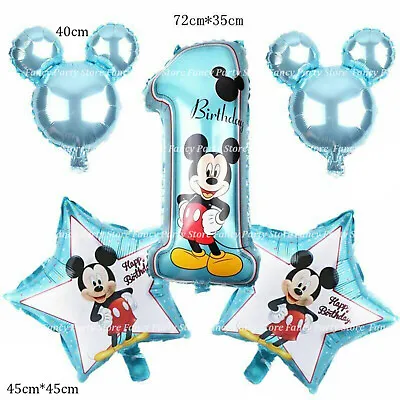 5pcs Mickey Mouse 1st Birthday Balloons Blue Party Decorations Gender Reveal • £7.45