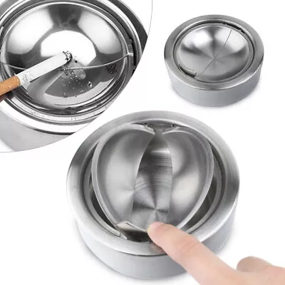 £6.46 • Buy Stainless Steel Ashtray Windproof Spin Round With Press Rotating Lid Smokeless