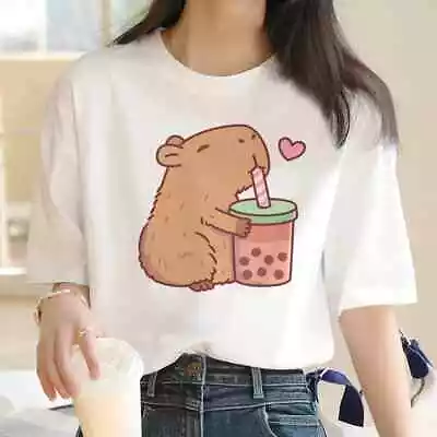 Cute Capybara Clothing T-Shirt Women Vintage Cartoon T Shirt Female Casual Anime • $16.99