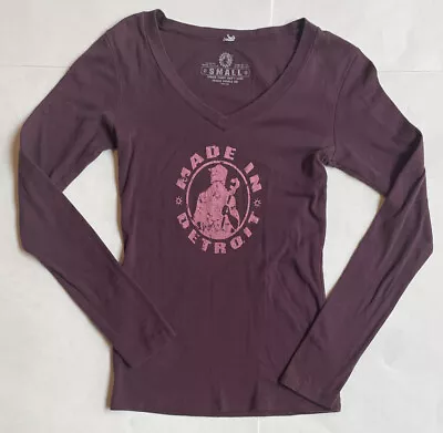 Made In Detroit Women’s Long Sleeve V-Neck T-Shirt Size S Burgundy  • $13.20