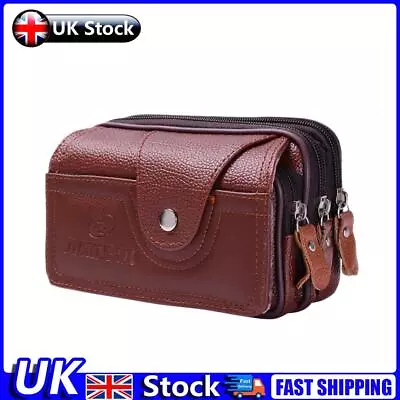 Men PU Leather Waterproof Waist Bag Mobile Phone Belt Pouch Wallet (Coffee) UK • £6.29