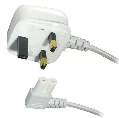 Figure 8 Fig 8 Iec C7 Tv Mains Power Cable Lead Angled 3m White • £7.80