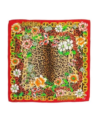 Boutique Moschino Silk Square Scarf Logo/Floral /Gold Chain/ NWT • $69