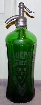 Vintage Seltzer Bottle Emerald Green 12 Side Faceted Plaza Beverage Li City Ny • $79.99