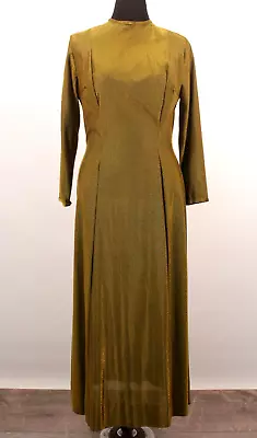 VTG Women's 60s 70s Gold Bronze Metallic Long Sleeve Maxi Dress M/L 1960s 1970s • $74.99