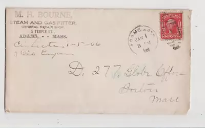 1906 Bourne Steam & Gas Fitter - Adams Massachusetts Canceled Cover • $1.99