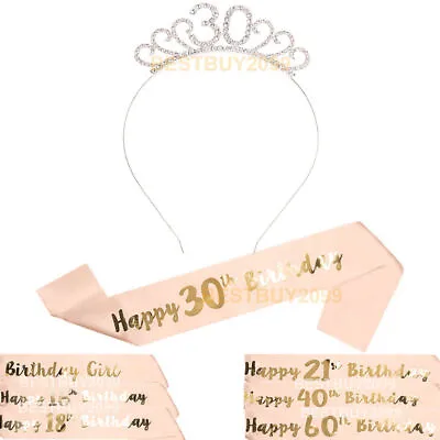 Birthday Crown Sash And Tiara Kit Girls Gifts 10/16/18/21/30&40/50/60th Birthday • £5.69