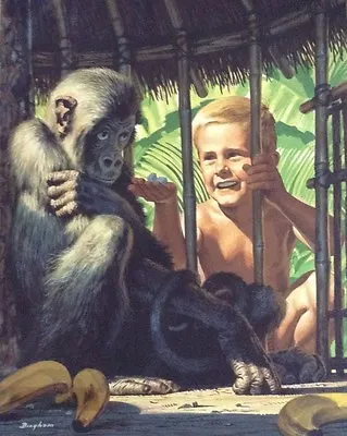 JAMES R. BINGHAM Signed Listed Original Oil Vintage Painting Zoo Boy Monkey • $2500
