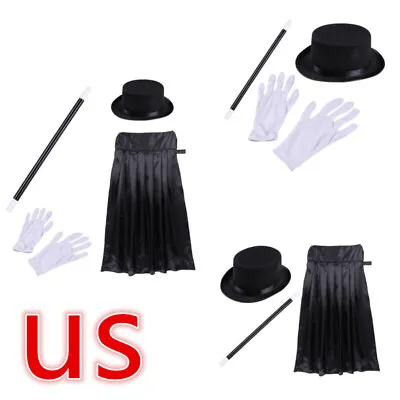 US Magician Costume Set With Top Hat Black Plastic Magic Wand And White Gloves   • $11.95