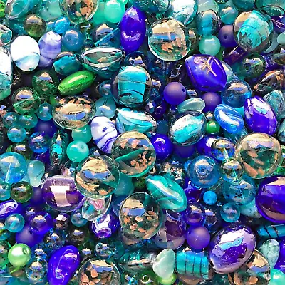 £3.49 • Buy 50g GLASS BEAD PACK MIX TEAL GREEN & BLUE Sizes 5-20mm  FREE POSTAGE