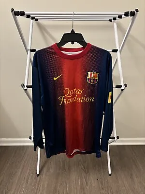 Qatar Foundation Messi Jersey Long Sleeve Nike FCB Size Large Barcelona • $35.50