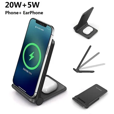 2in1 25W  Wireless Charger Dock Charging Station For IPhone 13 12 Samsung S21+ • £10.59