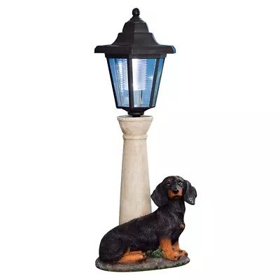 Adorable Dachshund Puppy Dog Garden Sculpture W/ Solar Lighted Lamp Post • $49.99