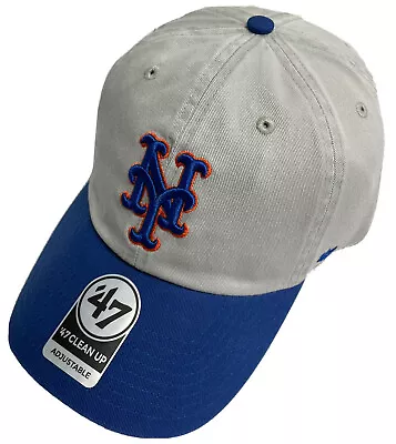 MLB New York Mets ('47 Brand) Two Tone Clean Up Dad Hat Adjustable Gray Royal • $26.99