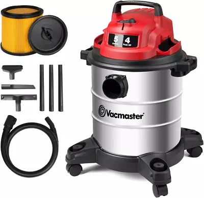 Vacmaster Stainless Steel Wet Dry Shop Vacuum 5 Gallon 4 Peak HP 1-1/4 Inch Hose • $93.41