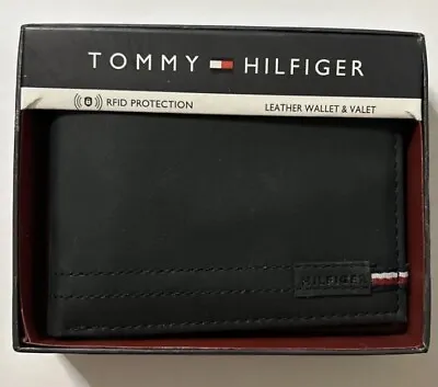 Tommy Hilfiger Mens Bifold Black Leather RFID Wallet & Valet Pass-case New • $20
