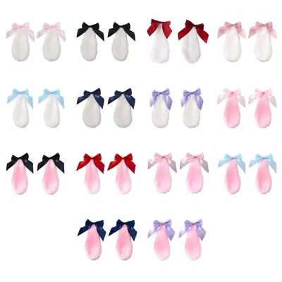 Cosplay Hair Clip Rabbit Plush Lop Ears Ribbon Bowknot Hairpins • £6.47