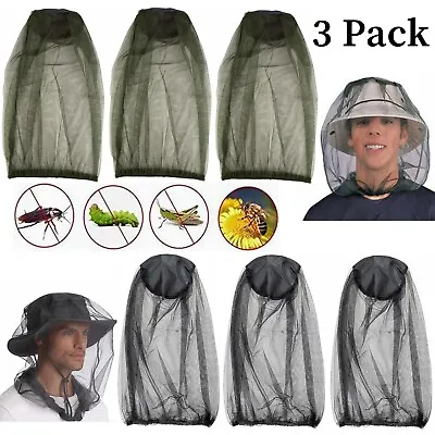 3 Pack Midge Mosquito Head Net Hat Insect Fly Mesh Face Protector Travel Camping • £4.78