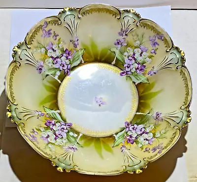 R.S. Prussia Porcelain Violet & Lily Of The Valley Bowl Circa 1900. • $75