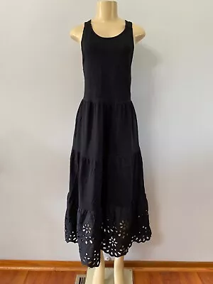 J.crew Women's Tiered Maxi Eyelet Trim Black Dress Size S • $22.99