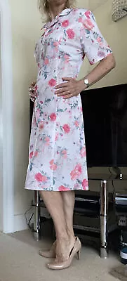 Vintage Style Tea Dress Pink Floral Tie Back Size 16 ‘Holly Willoughby’ Style • £12