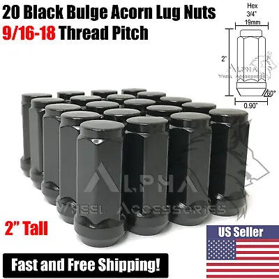 20Pc 9/16-18 Black Bulge Acorn Lug Nuts XL 2  For Dodge Durango Dakota Raider • $21.99