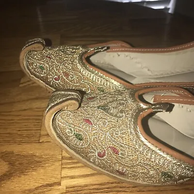 Khussa Shoes 3 UK Punjabi Jutti Mojari Old Man Indian Flats Golden Multi Accents • $17