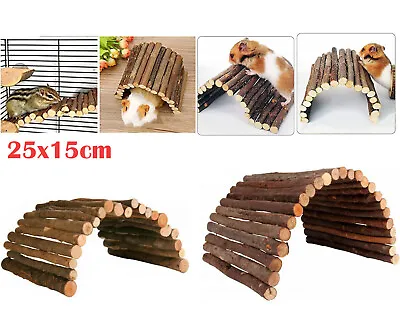 Animal Natural Toy Bridge Pet Bed Flexible Wooden-Guinea Pig Hamster Mice House • £6.49