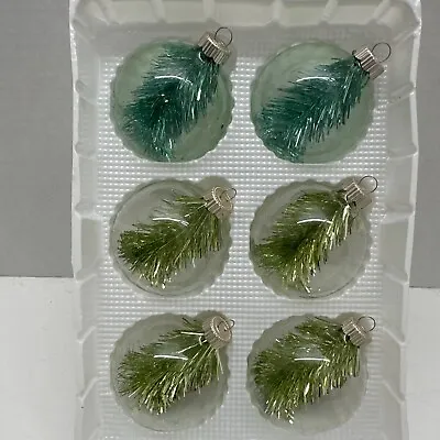 Martha Stewart Woodland Holiday Christmas 6 Glass Ornaments Green Tinsel • $14.99