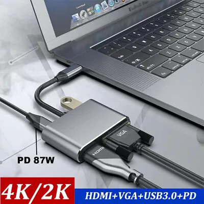 4-in-1 Type C To HDMI & VGA & USB C Adapter - Dual Monitor Mini Converter Cable • $14.94