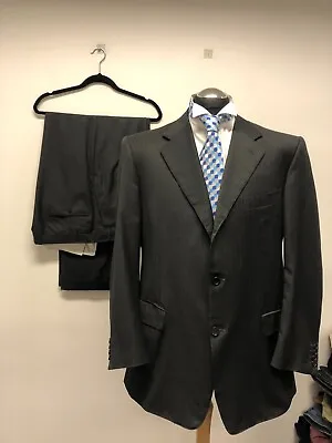 Canali 2pc Suit Pure Wool In Charcoal Stripe 46r Trs W40 L32 Vgc • £134.99