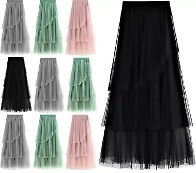 £11.98 • Buy Women High Waist Ruffle Mesh Tutu Maxi Skirt Sheer Net Tulle Pleated Long Dress