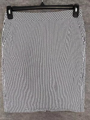 J Crew Skirt Women 4 Blue White Striped Seersucker Cotton Straight Pencil Lined • $13.99