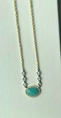 Meira T 14k Y/Gold Pave Bezel Diamond Amazonite Pendant 16-18'' Necklace~$1440 • $925