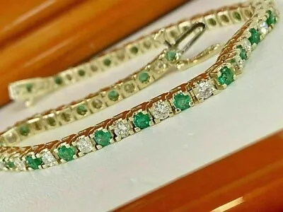 9Ct Round Emerald & White Diamond 14K Yellow Gold Plated Tennis Bracelet 7 Inch • $283.80