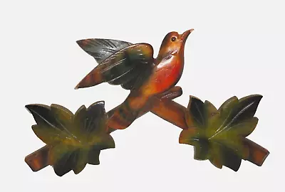 Vintage Cuckoo Clock Topper ~ Original Painted Bird (Robin Finch) Wood • $20