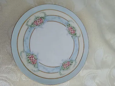 ANTIQUE M.Z. Austria Painted Pink Floral Blue Gold Double Ring Trim • $15