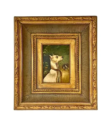 Dog Painting Oil On Board In Thick Golden Frame Vintage Adorable Art Decor • $1050