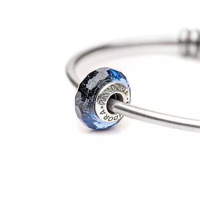 Pandora Blue Faceted Murano Glass Charm WIth Sterling Silver Core • $5.25