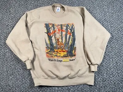 VTG Jerzees Deer Embroidered Sweatshirt Adult Large Beige Nature Hunting 50/50 • $24