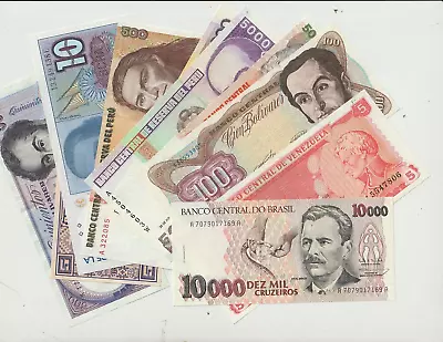 10  Banknotes Collection South America Paper Money Peru Venezuela Brazil Other • $21