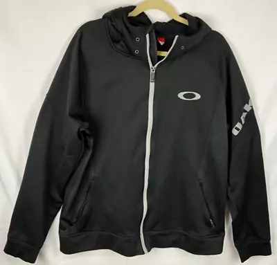 Oakley Jacket Mens XL Black Hoody Zip Up Fleece Inside Logo Long Sleeved Pockets • $24.99