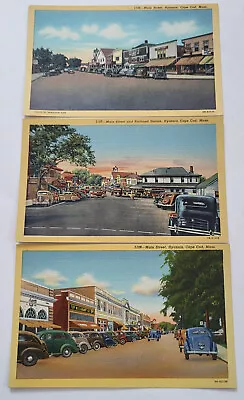 3 C 1935-40 PC VIEWS MAIN ST HYANNIS MA CAPE COD VTG CARS RAILROAD DEPOT MINT * • $19.99