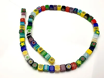 1 Strand 41cm Colorful Millefiori Glass Beads Rectangular Flowers Cube 6mm • £4.56