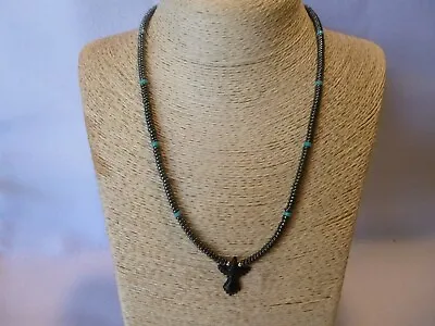 Onyx Thunderbird  On Black & Turquoise Native American Southwestern Necklace • $42
