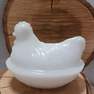 Vintage Hazel Atlas White Milk Glass Chicken Hen Nest Covered Dish Butter Dish • $21