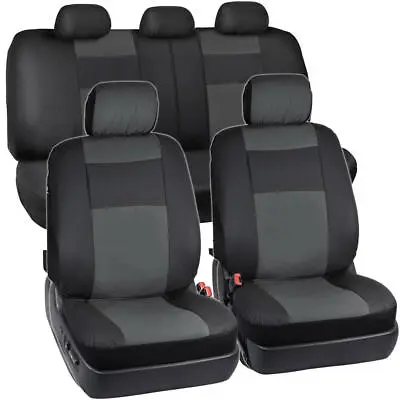 $37.99 • Buy Black & Charcoal Gray Two Tone PU Leather Car Seat Covers 5 Headrests Full Set